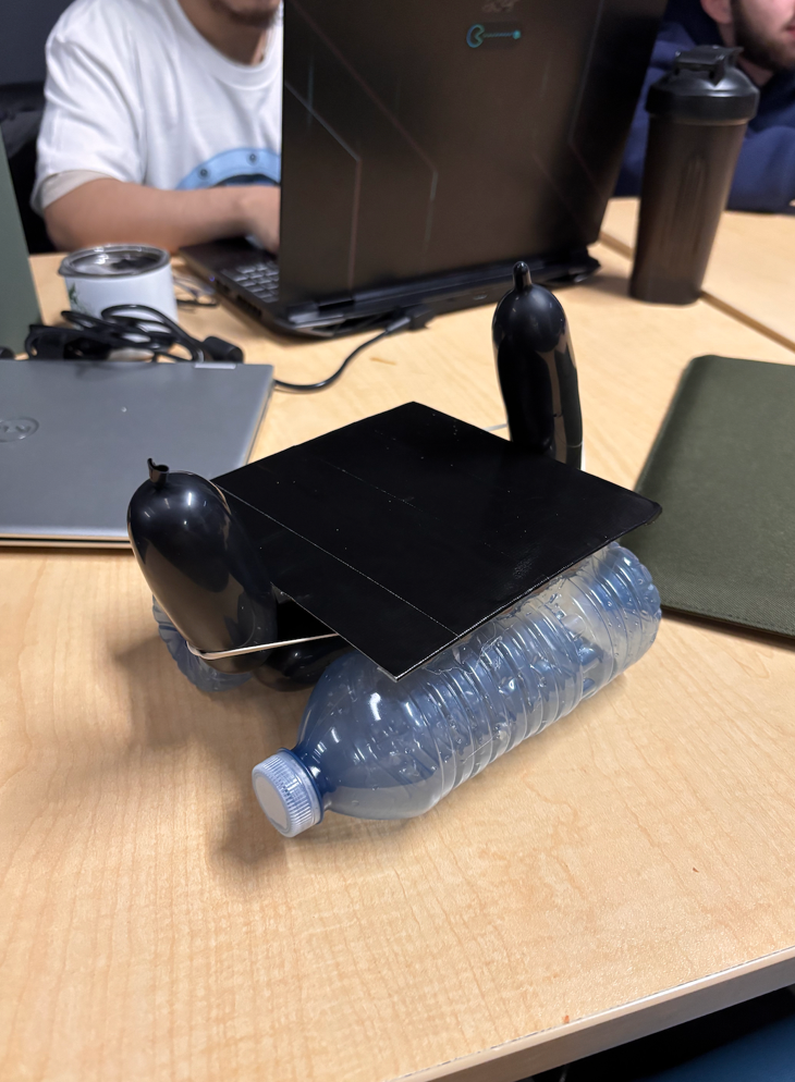 Final buoy prototype with platform and bottles.
