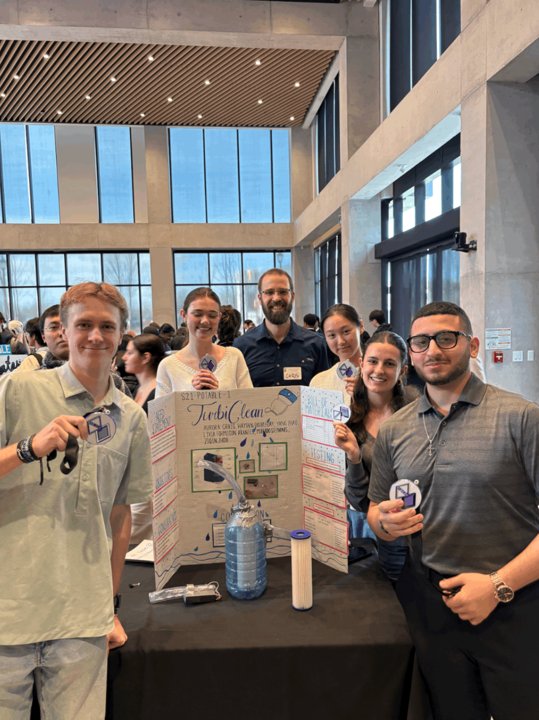 Water filtration project presented at a showcase by the team.